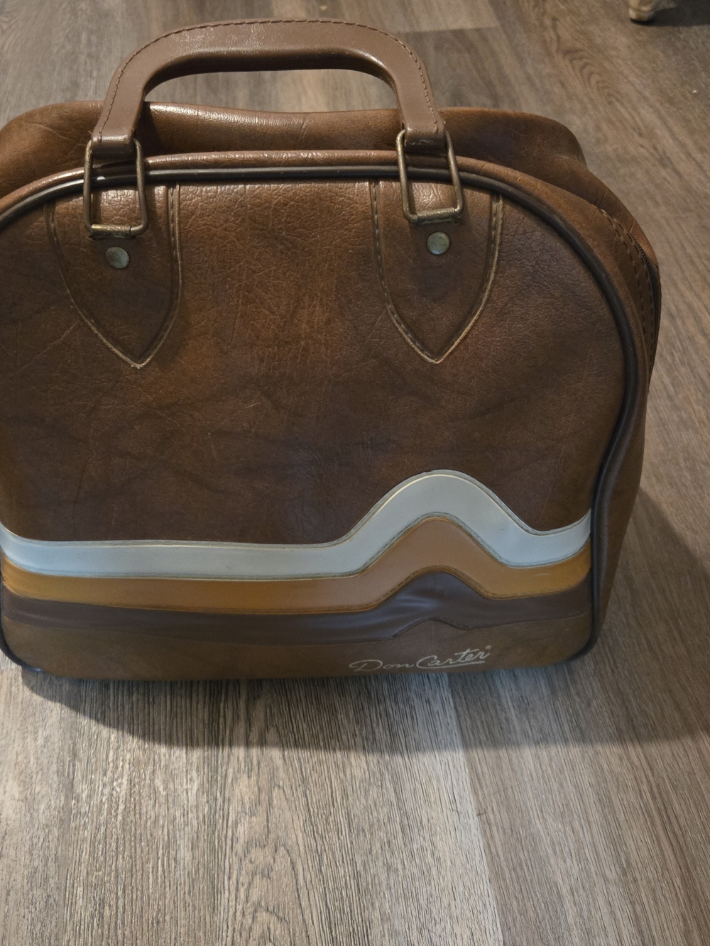 Don carter 1970's Brown and White Retro-Striped Men's Bowling Travel Bag